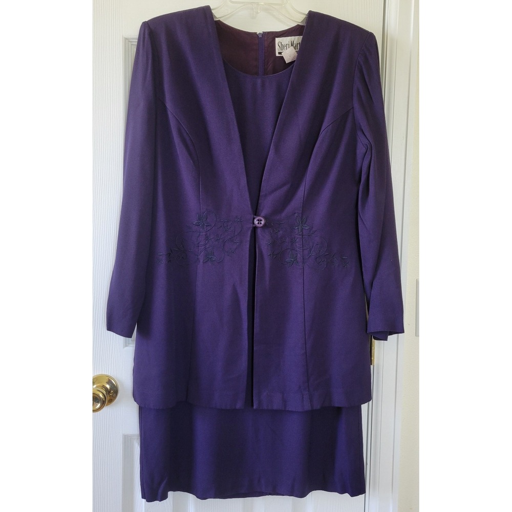 Sheri Martin Purple Dress Size 12 Embroidered Faux Jacket Sleeveless‎ Sheath